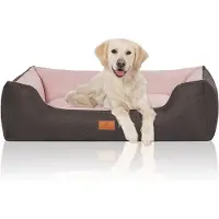 Knuffelwuff Hondenbed Luke van velours met fijn handgeweven karakter XL 105 x 75cm zwart-roze