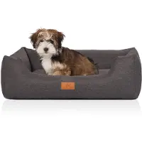 Knuffelwuff Hondenbed Lotte van velours met fijn handgeweven karakter M-L 85 x 63cm grijs