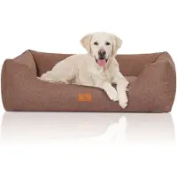 Knuffelwuff Hondenbed Lotte van velours met fijn handgeweven karakter XL 105 x 75cm lichtbruin