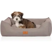 Knuffelwuff Hondenbed Lotte van velours met fijn handgeweven karakter M-L 85 x 63cm lichtgrijs