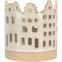 Clayre & Eef Waxinelichthouder Huis Ø 11x11 cm Beige Keramiek