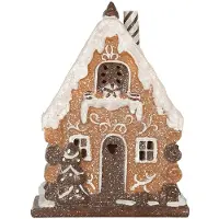 Clayre & Eef Gingerbread house met LED 15x8x19 cm Bruin Kunststof