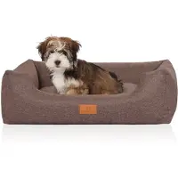 Knuffelwuff Hondenbed Lotte van velours met fijn handgeweven karakter Grijsbruin