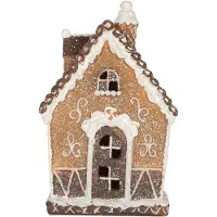 Clayre & Eef Gingerbread house met LED 13x9x20 cm Bruin Kunststof