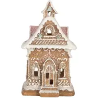 Clayre & Eef Gingerbread house met LED 9x10x15 cm Bruin Kunststof