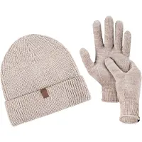 Norfolk - 70% Merino wol Muts en Handschoenen Set - Premium Gebreide - Wintersport Muts - Warme Mutsen - Wintermuts - Cadeauset - Beige - L/XL - Norwick+Bibury