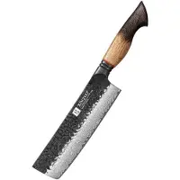 Xinzuo Nakiri mes Damascus – X06 Mo Series – 18 cm – Gebrand Eiken Handvat – Professioneel Keukenmes