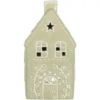 Clayre & Eef Waxinelichthouder Huis 11x9x21 cm Groen Keramiek