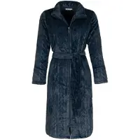 Pastunette Dames badjas met rits - kabelreliëf - fleece - zacht & warm - ritssluiting badjas dames - luxe ochtendjas - donkerblauw - maat 3XL (56-58)