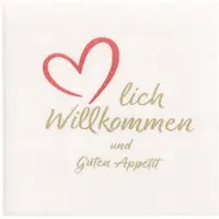 Papstar 125 Servetten, 2-laags PUNTO 1/4 vouw 20 cm x 20 cm wit Herzlich Willkommen & Guten Appetit