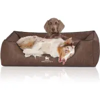 Knuffelwuff orthopedisch Hondenbed Rockland van kunstleer oversized XXXL 155 x 105cm bruin