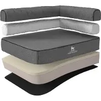 Knuffelwuff orthopedisch hoekhondenbed Marlie van velours met handgeweven karakter L 85 x 63cm leuning rechts grijs