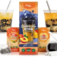 The Inspire Food Company INSPIRE FOOD Bubble Tea-Set - Blauwe Bes Boba 100g, Perziksiroop 30ml, Mangosiroop 30ml, 4x Rietjes + 2x Jasmijnthee | 100% vegan, glutenvrij, zonder kunstmatige kleurstoffen