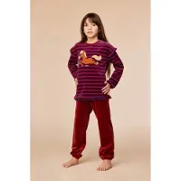 Woody Pyjama meisjes strepen pony velours