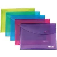Rapesco Pqt de 5 Pochettes Porte-Document à Pression A4 Couleurs Vives Assorties Transparent