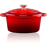 Alpina Braadpan Gietijzer met Deksel - Bakpan 24 cm - Alle Warmtebronnen - Rood