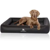 Knuffelwuff orthopedisch hondenbed van met laser doorstikt kunstleer Hampstead 105 x 80 cm zwart