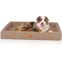 Knuffelwuff orthopedisch hondenbed Austin van kunstleer M-L 85 x 65 cm camel