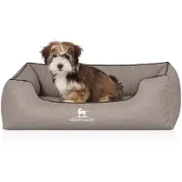 Knuffelwuff orthopedisch hondenbed Columbia van laser-gewatteerd kunstleer M-L 85 x 63cm lichtgrijs