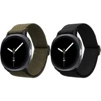 Kwmobile Horlogebandjes geschikt voor Samsung Galaxy Watch 8 Galaxy / Galaxy Watch 8 Classic 46mm - 2 x Nylon Smartwatch bandje in zwart / donkergroen.