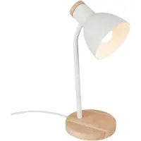 Briloner Prep – Tafellamp met kabelschakelaar – bureaulamp draaibaar – E14 fitting – bedlampje – max. 10W – wit&hout – Ø14 x 39,5 cm