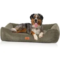 Knuffelwuff hondenbed van ribfluweel met handgeweven uiterlijk Olivia S 70 x 50cm Khaki