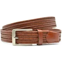 Timbelt Elastische Riem met Gevlochten Leer - Stretch Elastiek – Heren - Cognac - Lengte totaal 115 cm / Riemmaat 95