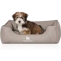 Knuffelwuff orthopedisch hondenbed Tampa van met laser gestikt kunstleer M-L 85 x 63 cm grijs