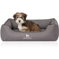 Knuffelwuff orthopedisch hondenbed Madison van laser-gewatteerd kunstleer M-L 85 x 63cm grijs