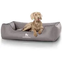 Knuffelwuff orthopedisch hondenbed Madison van laser-gewatteerd kunstleer oversized XXXL 155 x 105cm grijs