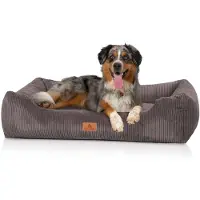Knuffelwuff hondenbed van ribfluweel met handgeweven uiterlijk Olivia S 70 x 50cm Bruin-grijs