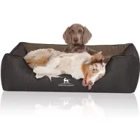 Knuffelwuff orthopedisch hondenbed Outback van laser-gewatteerd kunstleer XL 105 x 75cm zwart/grijs