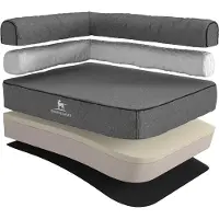 Knuffelwuff orthopedisch hoekhondenbed Marlie van velours met handgeweven karakter oversized XXXL 140 x 100cm leuning links grijs