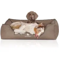 Knuffelwuff orthopedisch Hondenbed Rockland van kunstleer oversized XXXL 155 x 105cm steenkleurig