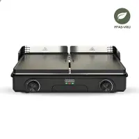 Bourgini Plancha Pure voor 8 personen – Keramische coating (PFAS-vrij) – Elektrisch – Gezond grillen - Keerbare bakplaten ribbel en vlak