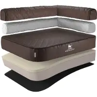 Knuffelwuff orthopedisch hoekhondenbed Winslow van laser-gewatteerd kunstleer oversized XXXL 140 x 100cm leuning rechts bruin