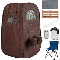 Costway Draagbare stoomsauna, thuissauna voor 1-2 personen met 3 liter stoomgenerator, timer, afstandsbediening, voetmassageapparaat en klapstoel, saunatent zitsauna voor thuis, 89 x 89 x 149 cm