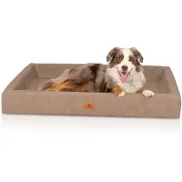 Knuffelwuff orthopedisch hondenbed Austin van kunstleer XXL 120 x 100 cm camel
