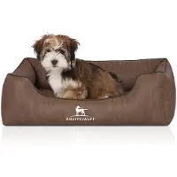 Knuffelwuff orthopedisch hondenbed Tampa van met laser gestikt kunstleer M-L 85 x 63 cm bruin