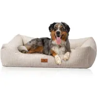 Knuffelwuff hondenbed van ribfluweel met handgeweven uiterlijk Olivia S 70 x 50cm Beige