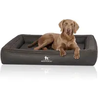 Knuffelwuff orthopedisch hondenbed van met laser doorstikt kunstleer Montego 105 x 80 cm zwart