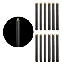 Novaliv LED-kaarsen met timer GRIJS 12 stuks voor binnen - 6 uur - ECHTE WAS 23 cm hoogte voor kaarsen 2,2 cm diameter 2 AAA-batterijen vereist LED-kaarsen set van 4 GRIJS (drie keer) bewegende vlamlamp