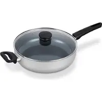 Brabantia INDU+ Hapjespan met Deksel -Ø 28cm - Sauteerpan - Keramische Antiaanbaklaag - Geschikt voor Inductie - 100% PFAS Vrij - Vaatwasserbestendig -Grijs