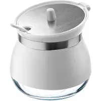 Kadax Suikerpot met lepel, 270 ml suikerhouder van gepoedercoat glas, 9 x 9 cm suikerstrooier in 2 kleuren, kruidenpot met deksel voor thee, suiker (wit)
