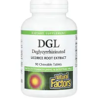 Natural Factors - DGL Ontglycyrrhizeerde Zoethoutwortel 400 mg, 90 kauwtabletten