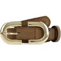 Manfield Taupe suède riem met gouden chain | Maat 085