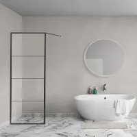 Aqua Vista Triple Zijwand - 90x200 cm - incl. wandbeugel - helder glas - mat zwart R-BE-2120-90-FFF