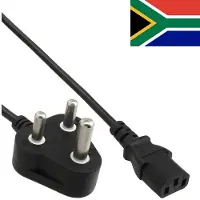 DINIC C13 (recht) - Type M / Zuid-Afrika (haaks) stroomkabel | 3x 1,00mm | zwart | 5 meter