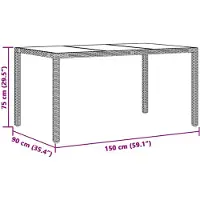 vidaXL Tuintafel met glazen blad 150x90x75 cm poly rattan bruin