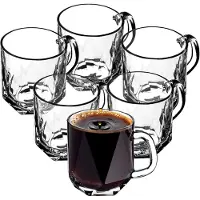 Kadax Glazen met handvat voor thee en koffie, theeglazen van dik glas, glazen kopjes voor koude en warme dranken, glazenset voor thee, koffie, water (Frida 300 ml/set van 6)